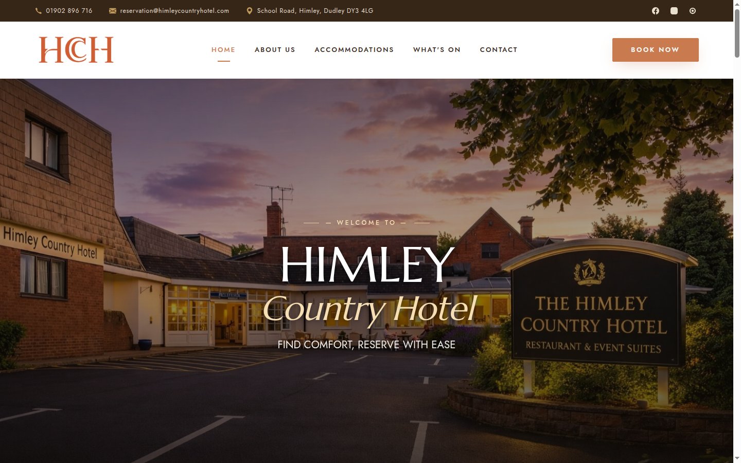 Himley Country Hotel website — homepage hero on desktop